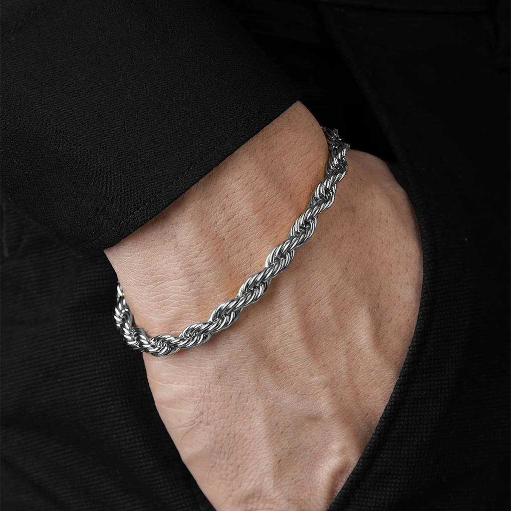 Premium mens silver rope bracelet in 316L stainless steel