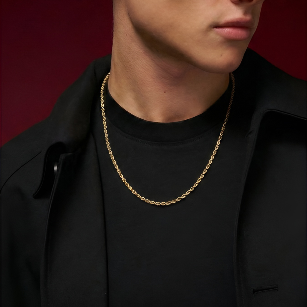 Premium 3mm mens gold rope chain in surgical stainless steel