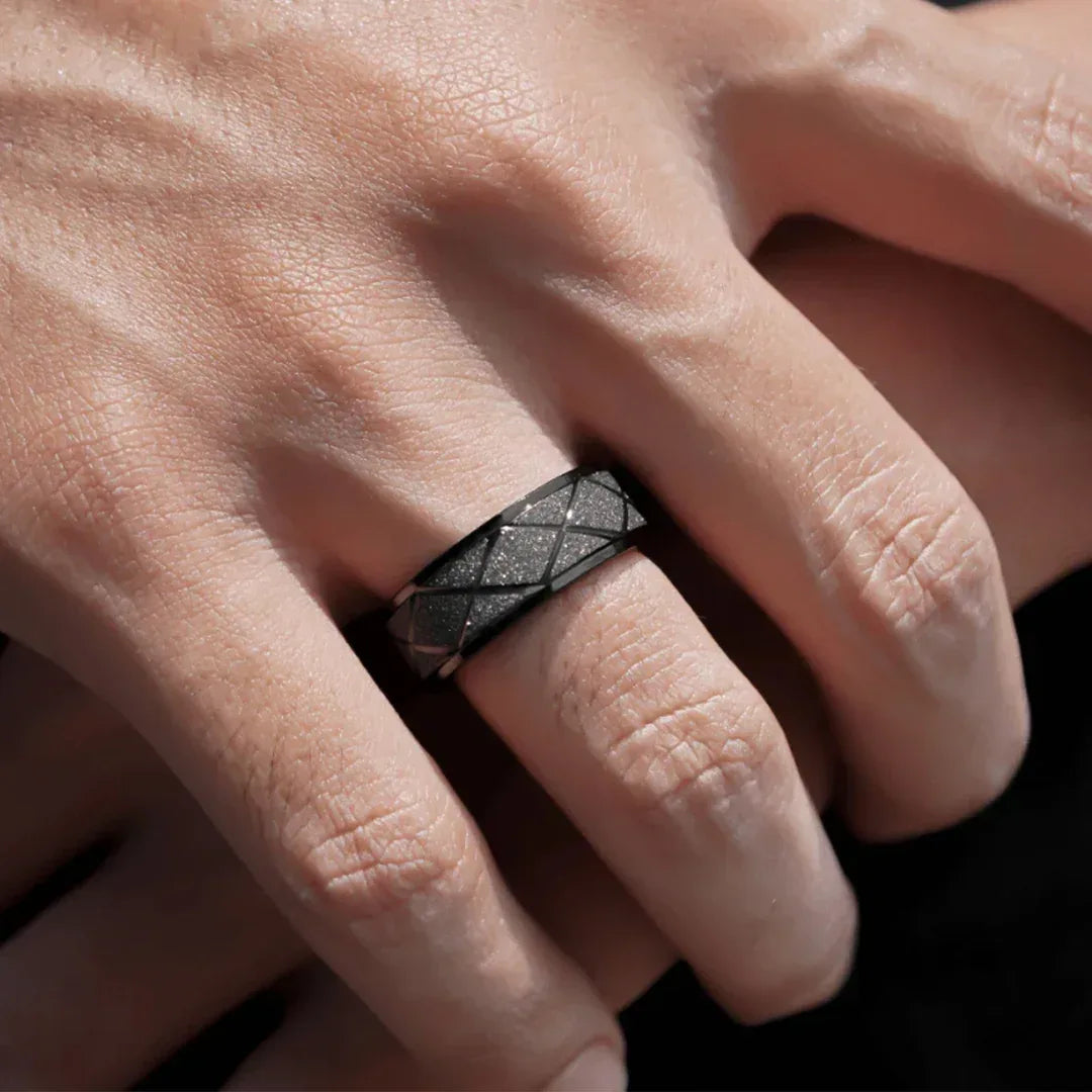8mm comfort fit inner band of black steel ring for men