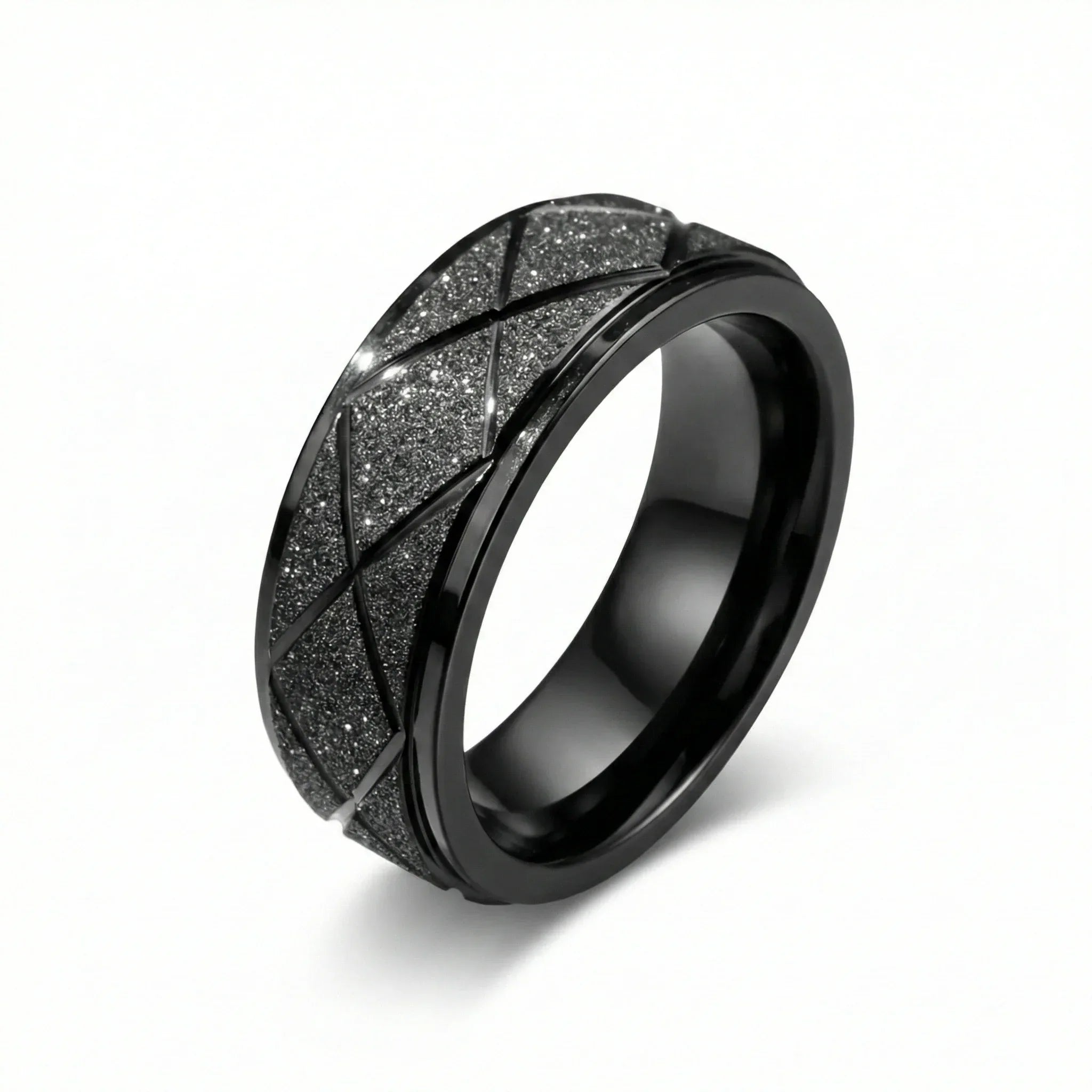 Premium mens black stainless steel stardust ring by Fourovr