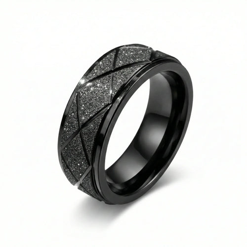 Premium mens black stainless steel stardust ring by Fourovr